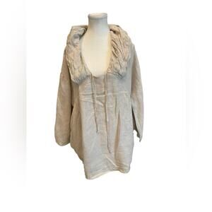 Completo Lino by Arthurio 100% Linen Beige Hooded Pullover Top,Size: M